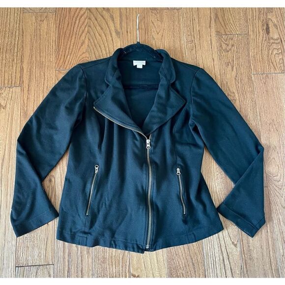 J. Jill black zipper front moto jersey jacket small - Picture 7 of 9